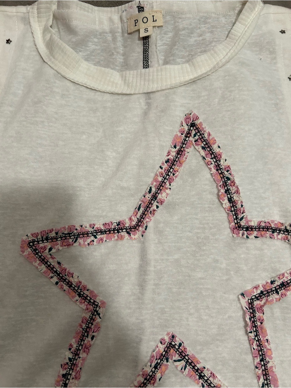 POL Women’s  White Sleeveless Tank with Pink-Trim Star - Picture 2 of 5